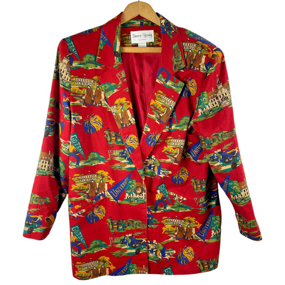 Sharon Young Jackets & Blazers - Vtg Sharon Young Blazer Medium Football Cheering Game Day Red Womens Chiefs